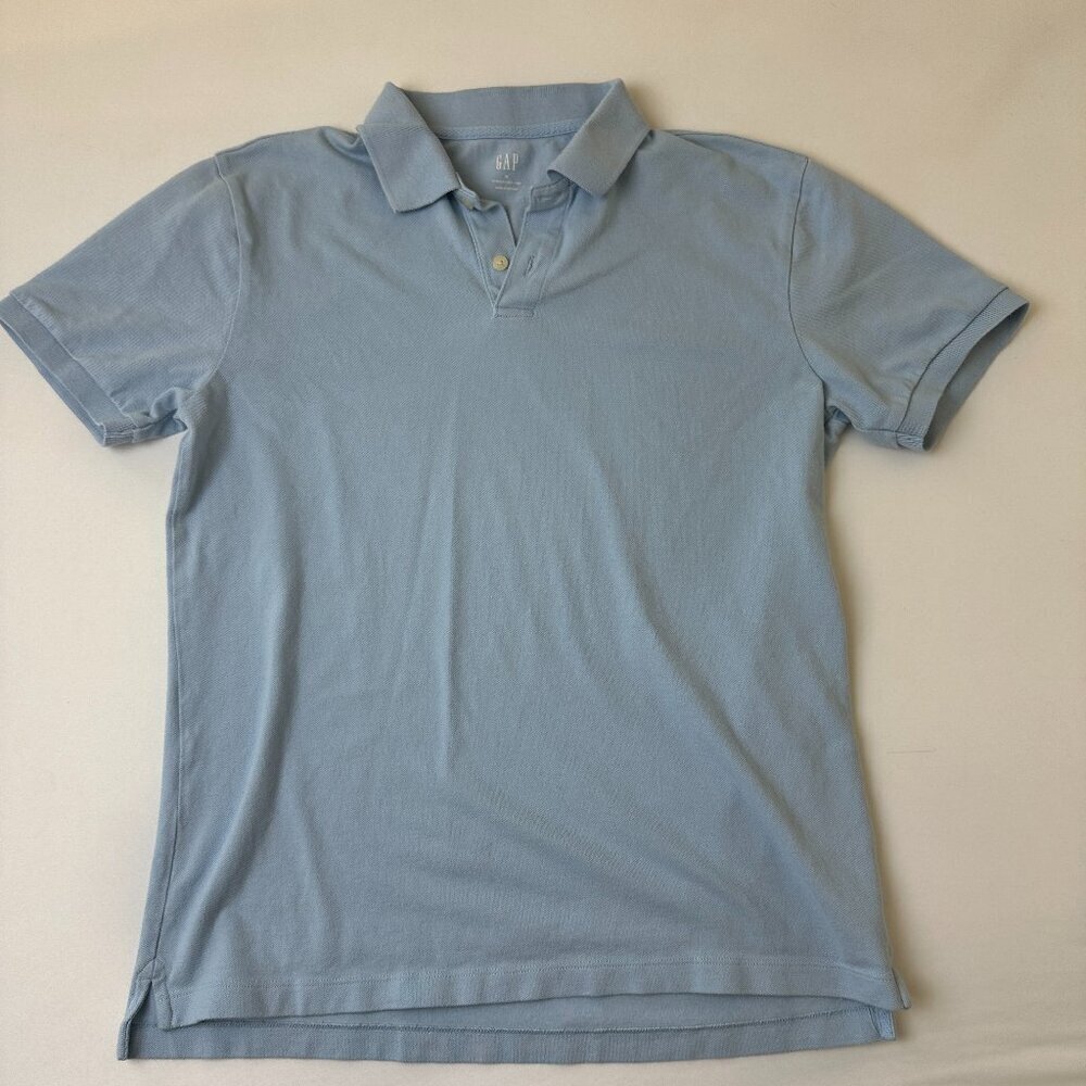 GAP Polo Shirt Mens Medium Blue Stretch Pique Short Sleeve Casual Classic Fit